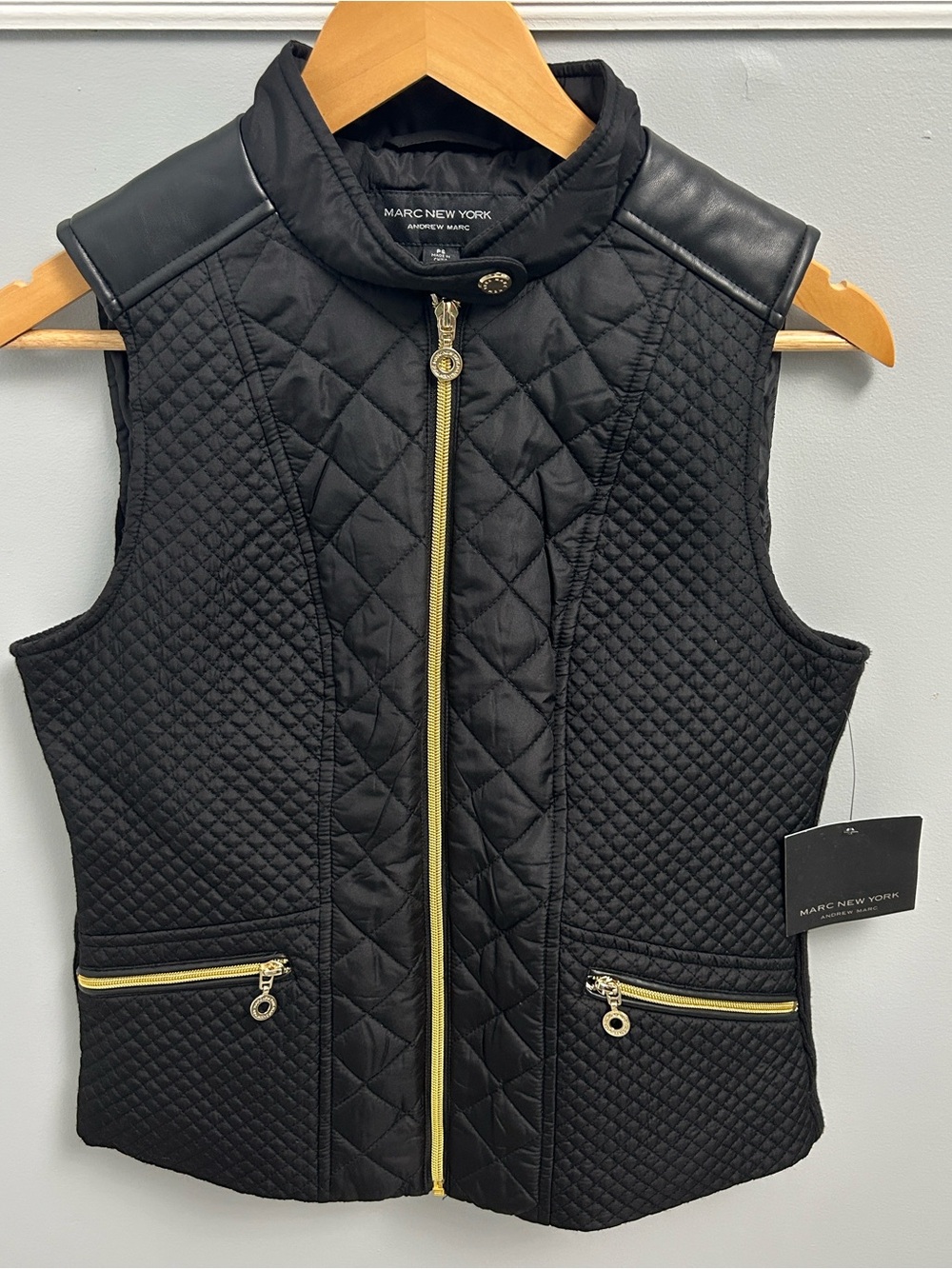 Marc New York Black Quilted Vest with Gold Zippers - NWT